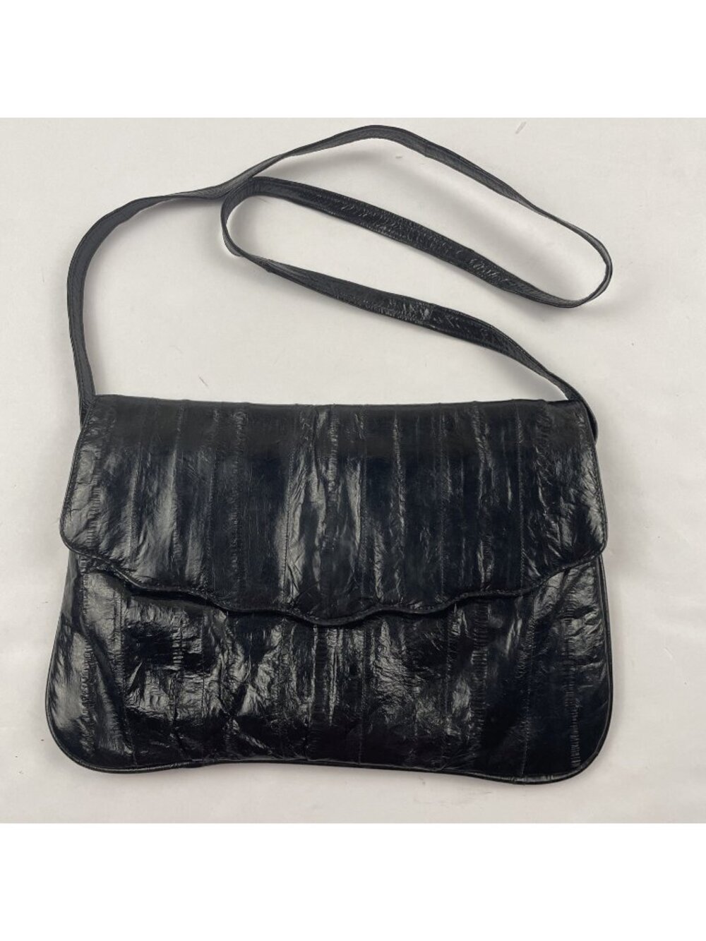 Vintage Eel Skin Crossbody Bag Purse Black Lightweight by EEL LADY Korea